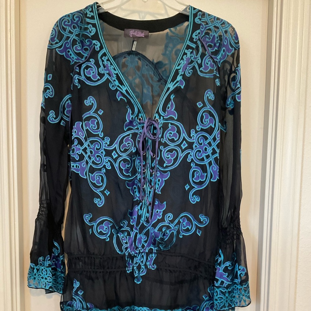 Hale Bob DANIELLE Navy Velvet Burnout Top 48VT264S
